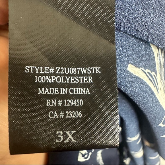 Como Black Hummingbird Blouse Plus 3X Navy White 3/4 Bishop Sleeve Flowy Sheer - Picture 11 of 11